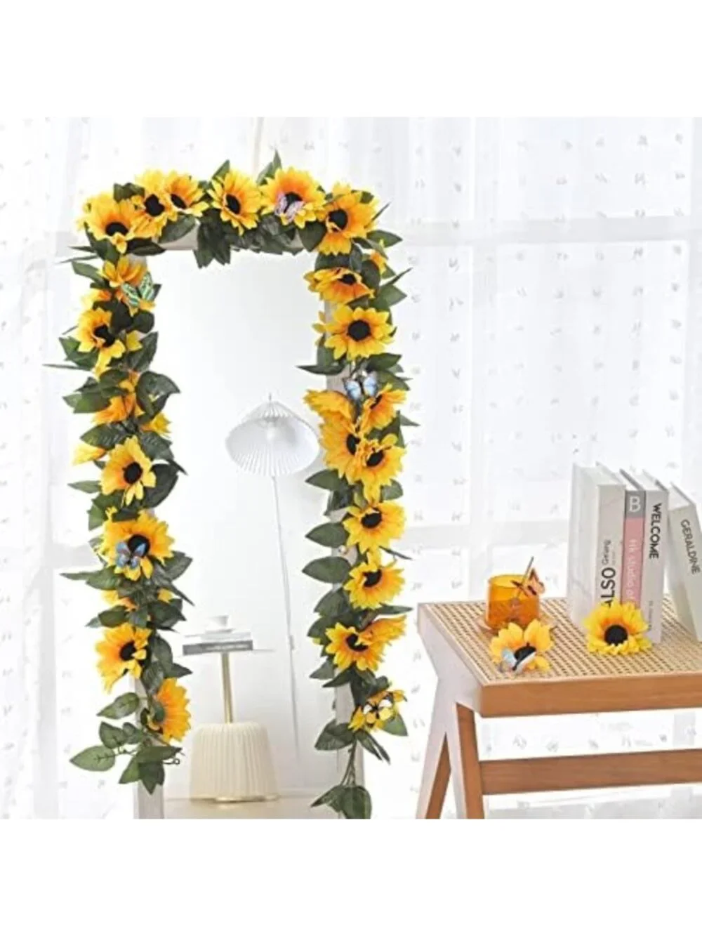 8 Pack Artificial Sunflower Garland - Yellow Floral Vines for Home & Wedding